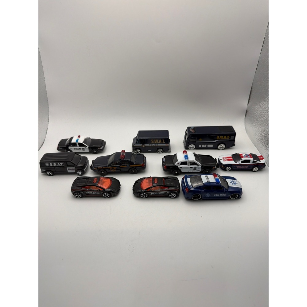 Mixed Lot of 10 Police & SWAT Diecast Cars Matchbox Jada 1:64 Scale Vehicles